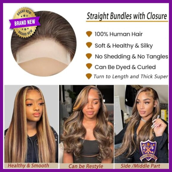 Straight Human Hair Extensions with Lace Closure 20 22 24+20 Inch main image 7